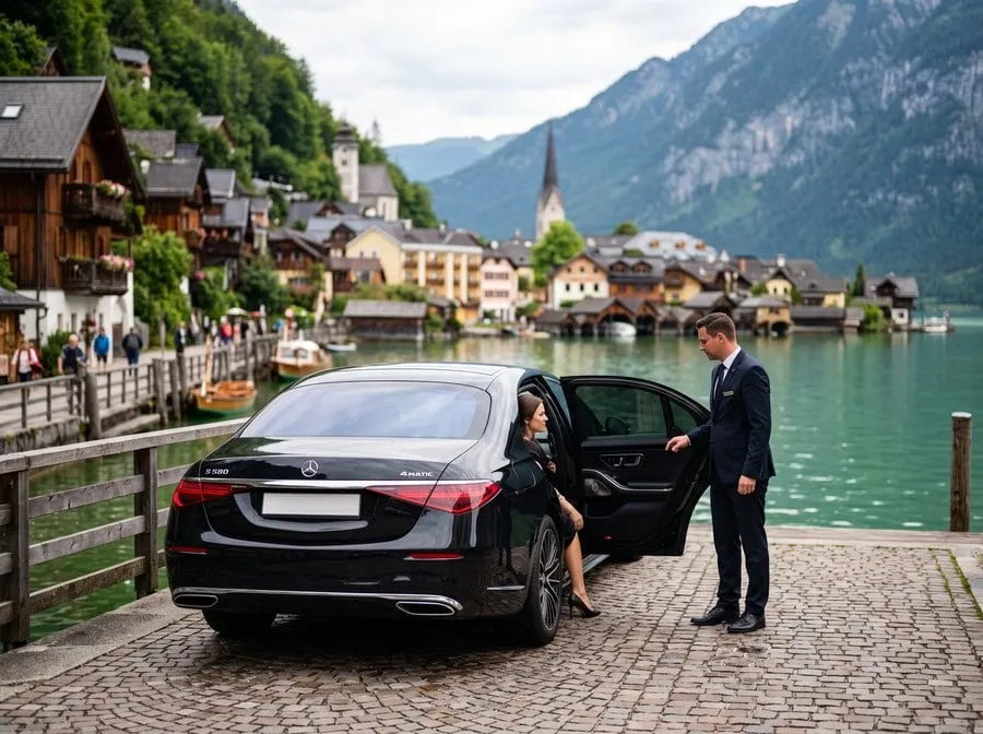 Chauffeur öffnet die Fondtür einer Limousine