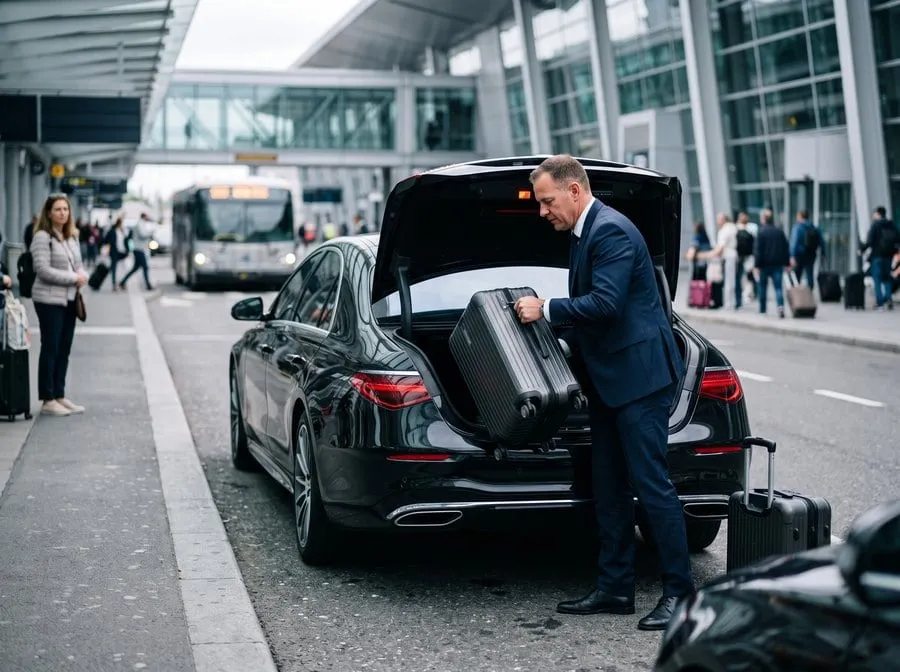 Chauffeur öffnet die Fondtür einer Limousine