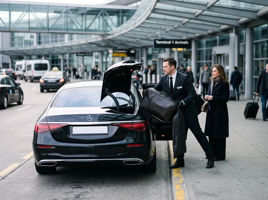 Chauffeur öffnet die Fondtür einer Limousine
