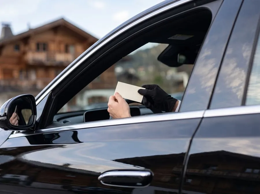 View through the side window of a limousine