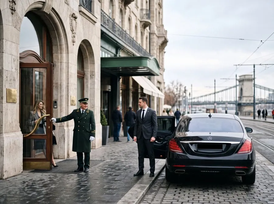 Chauffeur öffnet die Fondtür einer Limousine