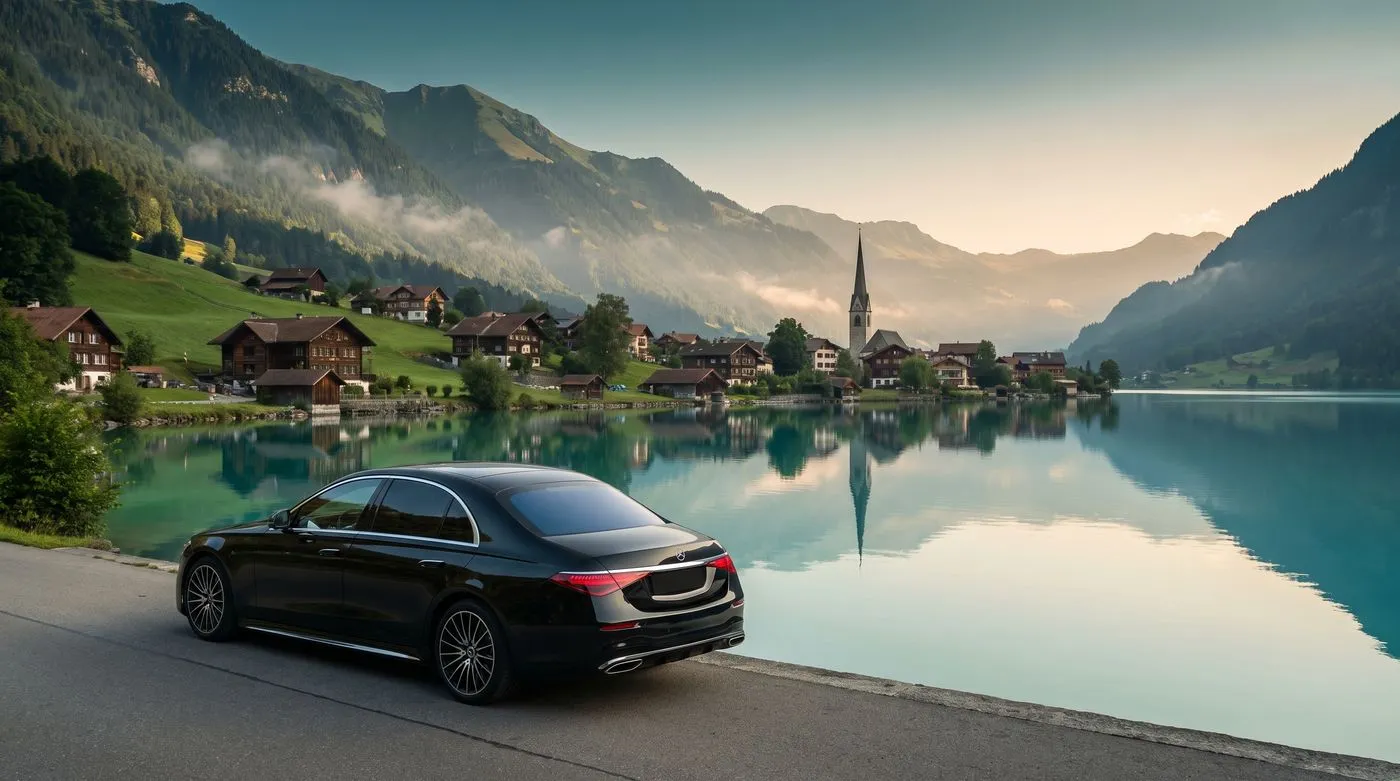 Limousine an einem Bergsee im Salzkammergut
